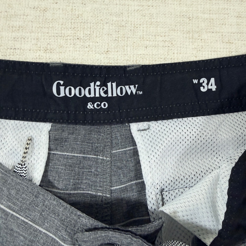 Goodfellow & Co Hybrid Shorts Mens 34 Gray Good Pinstripe Quick Dry Swim Trunk - Picture 2 of 5